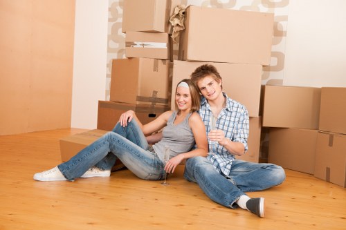 Boxes and household items prepared for moving day in Leamouth