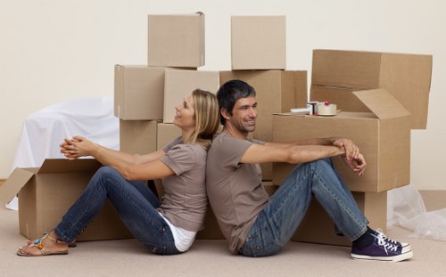 Boxes and household items ready for transport in East London