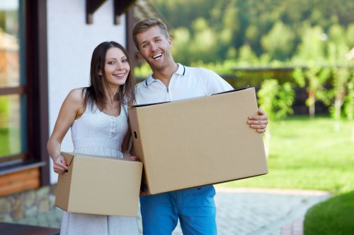 Moving truck and boxes for a home move in Leamouth