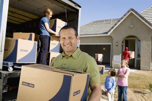 Removal van and boxes for a local move near Leamouth